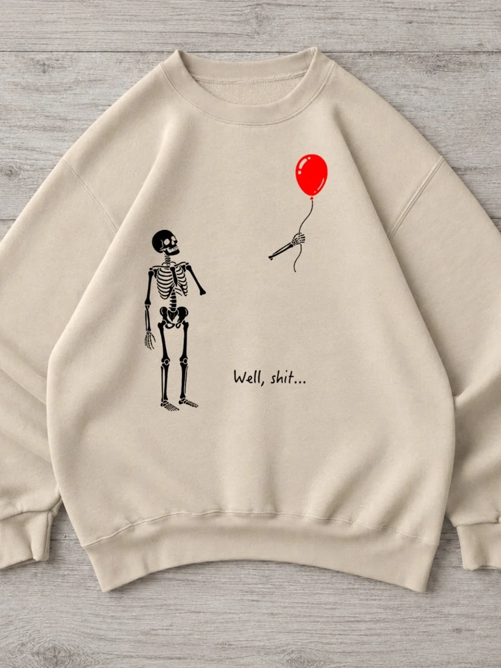 Gildan Sand Skeleton Graphic Sweatshirt with Red Balloon